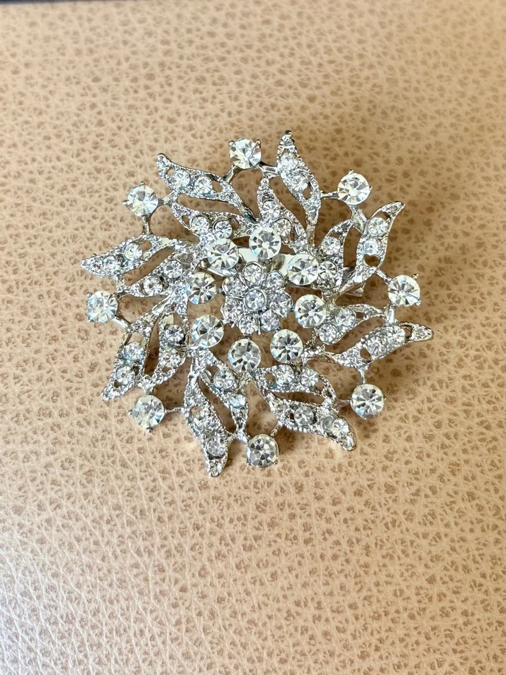 Rhinestone Snowflake Brooch - Silver Crystal Accent